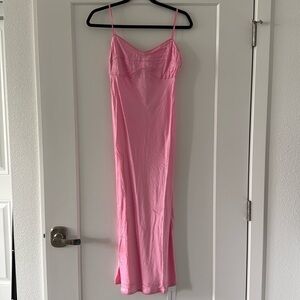 Rumored Monroe Pink Midi Slip Dress bonbon pink